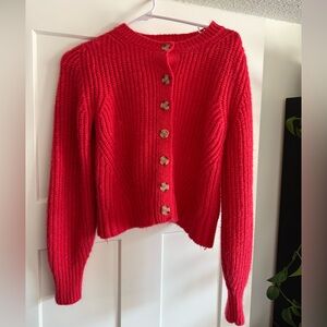 Red Button-Up Cardigan Valentine’s Day Sweater